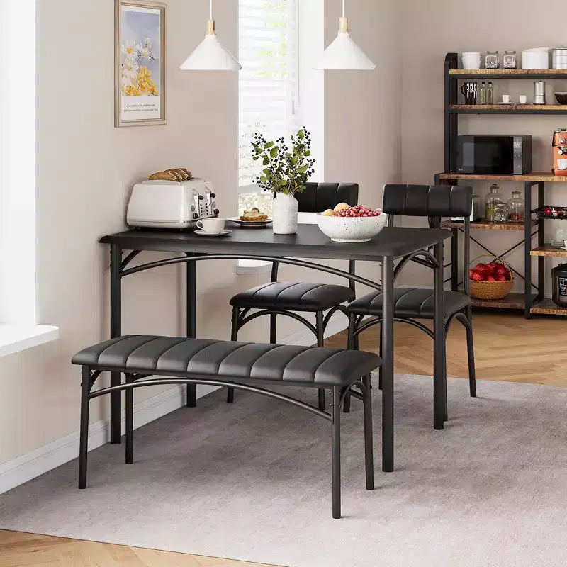 Table de cuisine avec chaises rembourrées et banc, ensemble de salle à manger en bois pour 4 personnes, ensemble de table de salle à manger rectangulaire pour petit espace, appartement, maison