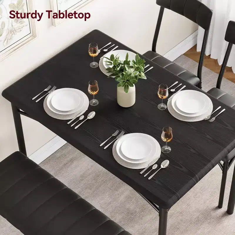 Table de cuisine avec chaises rembourrées et banc, ensemble de salle à manger en bois pour 4 personnes, ensemble de table de salle à manger rectangulaire pour petit espace, appartement, maison