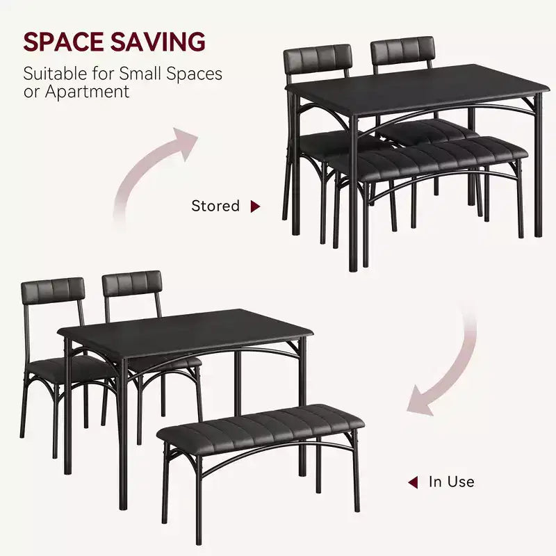 Table de cuisine avec chaises rembourrées et banc, ensemble de salle à manger en bois pour 4 personnes, ensemble de table de salle à manger rectangulaire pour petit espace, appartement, maison