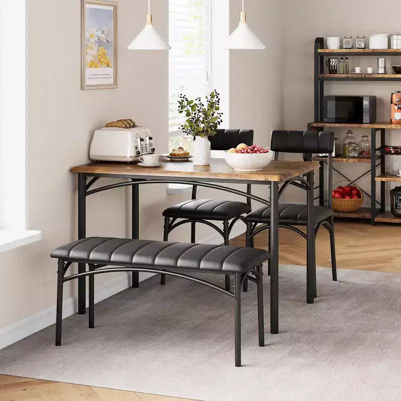 Table de cuisine avec chaises rembourrées et banc, ensemble de salle à manger en bois pour 4 personnes, ensemble de table de salle à manger rectangulaire pour petit espace, appartement, maison