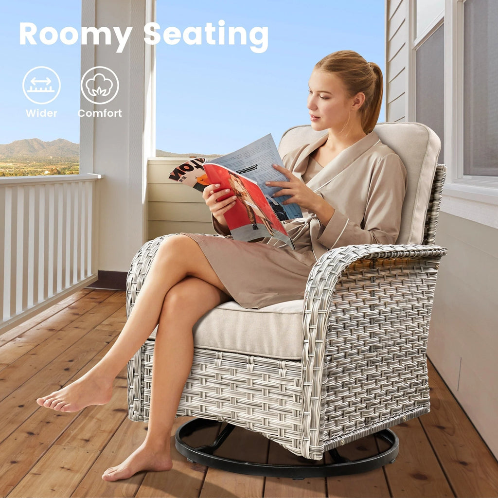 Ensemble de 9 chaises pivotantes en osier OVIOS pour l'extérieur avec table brasero