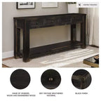 Signature Design by Ashley Gavelston – Console de canapé 64, finition noire patinée, 4 tiroirs, finition à la main, bois et bois d'ingénierie