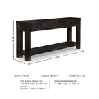 Signature Design by Ashley Gavelston – Console de canapé 64, finition noire patinée, 4 tiroirs, finition à la main, bois et bois d'ingénierie