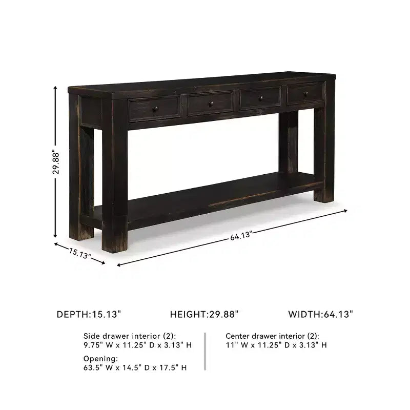 Signature Design by Ashley Gavelston – Console de canapé 64, finition noire patinée, 4 tiroirs, finition à la main, bois et bois d'ingénierie