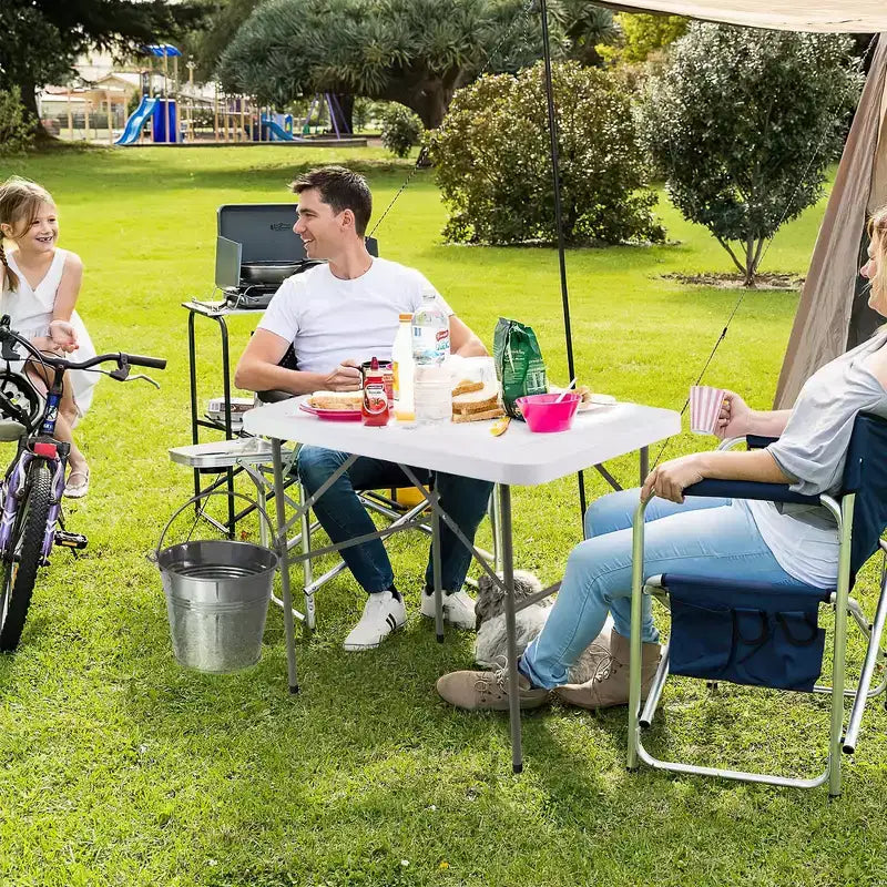Table de nettoyage de poisson pliable Costway avec 2 éviers intégrés