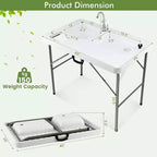 Table de nettoyage de poisson pliable Costway avec 2 éviers intégrés