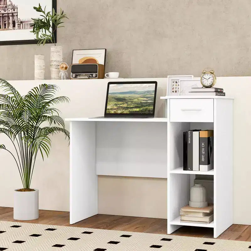 Costway Bureau informatique de 103 cm avec étagère pour imprimante, poste de travail PC moderne avec tiroir de rangement et support d'unité centrale