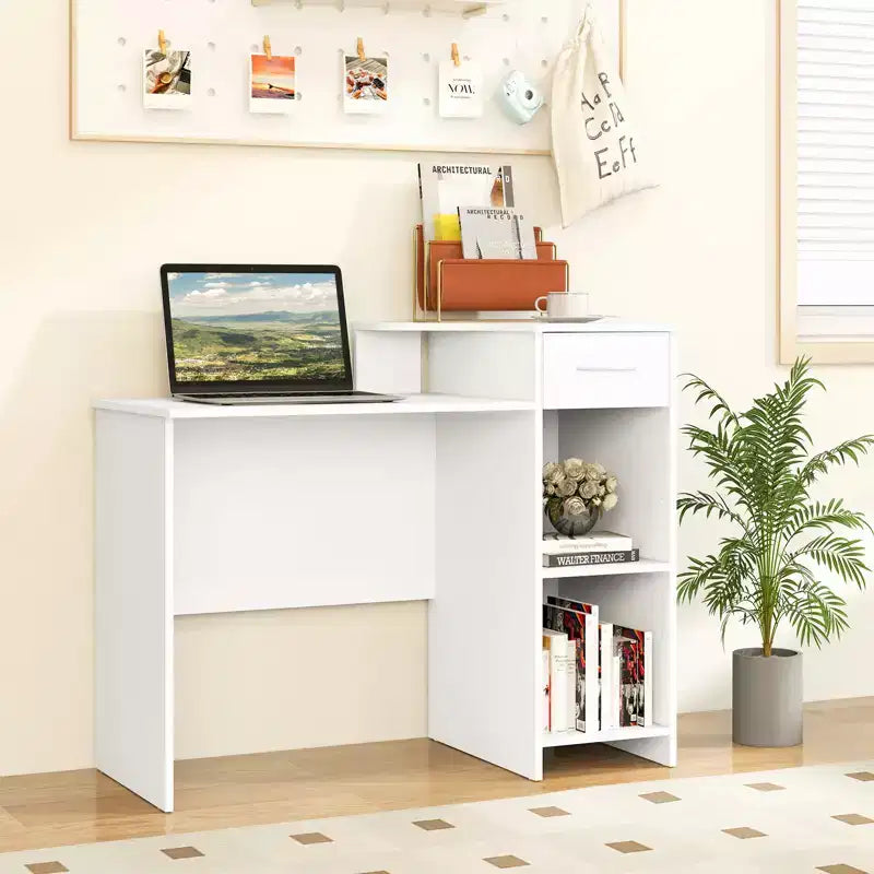 Costway Bureau informatique de 103 cm avec étagère pour imprimante, poste de travail PC moderne avec tiroir de rangement et support d'unité centrale