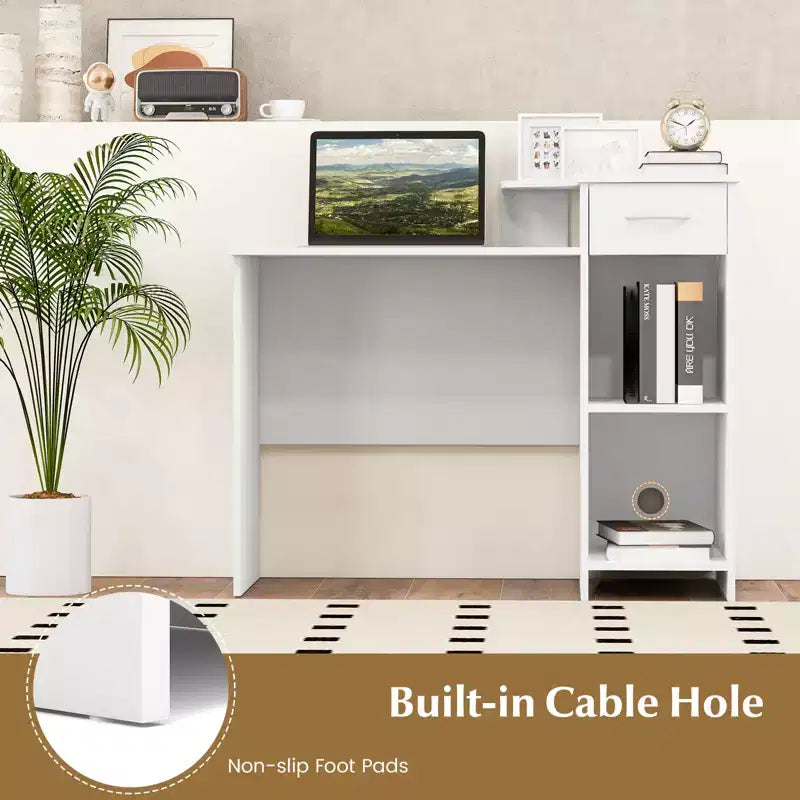 Costway Bureau informatique de 103 cm avec étagère pour imprimante, poste de travail PC moderne avec tiroir de rangement et support d'unité centrale