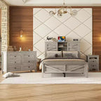 Ensembles de Chambre 3 Pièces style Ferme, Lit Plateforme avec Rangement et Table de Chevet et Commode 4 Tiroirs - ModernLuxe
