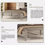 Ensembles de Chambre 3 Pièces style Ferme, Lit Plateforme avec Rangement et Table de Chevet et Commode 4 Tiroirs - ModernLuxe