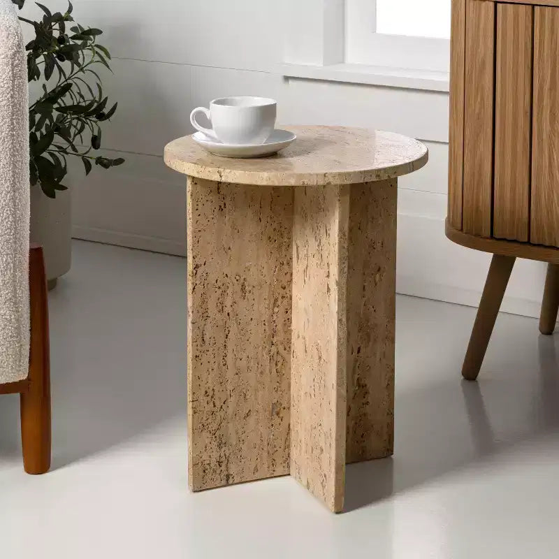 Table d'appoint en forme de X faite à la main en marbre naturel contemporain JONATHAN Y Javier 17.75