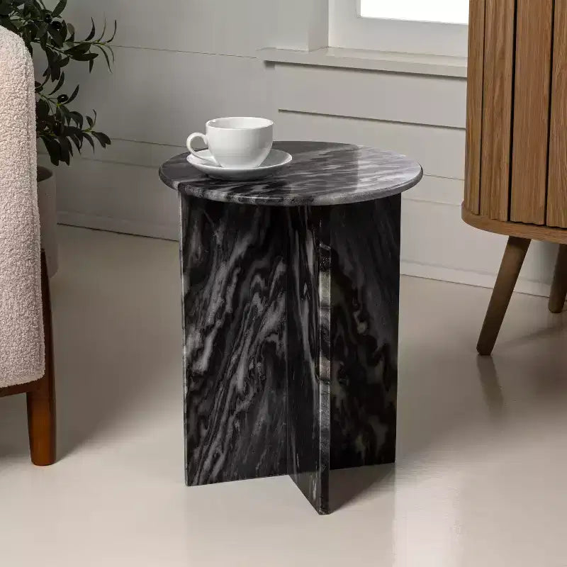Table d'appoint en forme de X faite à la main en marbre naturel contemporain JONATHAN Y Javier 17.75