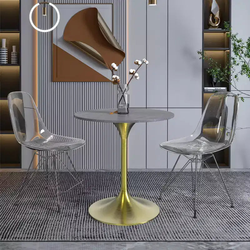 Table à manger ronde LeisureMod Verve 27 - Plateau en pierre frittée avec piédestal doré brossé, table d'appoint pour cuisine et maison