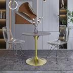 Table à manger ronde LeisureMod Verve 27 - Plateau en pierre frittée avec piédestal doré brossé, table d'appoint pour cuisine et maison