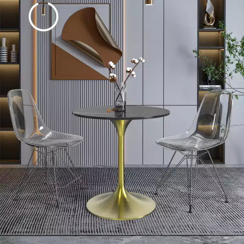 Table à manger ronde LeisureMod Verve 27 - Plateau en pierre frittée avec piédestal doré brossé, table d'appoint pour cuisine et maison