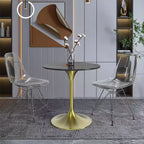 Table à manger ronde LeisureMod Verve 27 - Plateau en pierre frittée avec piédestal doré brossé, table d'appoint pour cuisine et maison