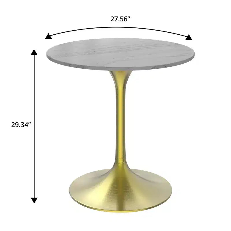 Table à manger ronde LeisureMod Verve 27 - Plateau en pierre frittée avec piédestal doré brossé, table d'appoint pour cuisine et maison