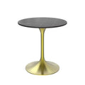 LeisureMod Verve 27 Round Dining Table - Sintered Stone Top with Brushed Gold Pedestal Base Accent Side Table for Kitchen and Home