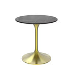 LeisureMod Verve 27 Round Dining Table - Sintered Stone Top with Brushed Gold Pedestal Base Accent Side Table for Kitchen and Home