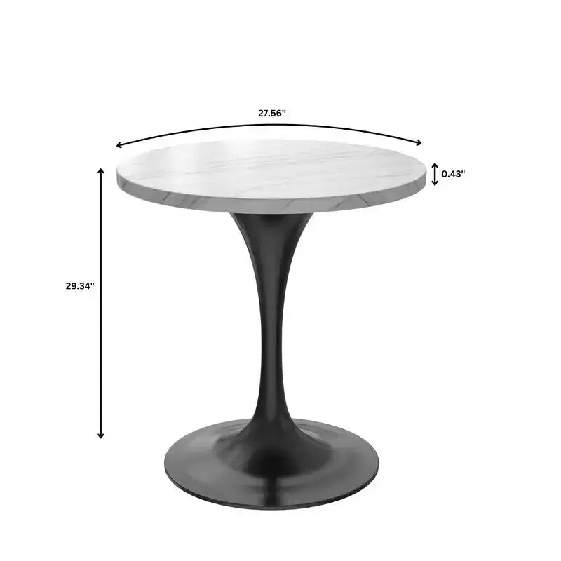 Table à manger ronde LeisureMod Verve 27 - Plateau en pierre frittée avec piédestal noir moderne, table d'appoint pour cuisine et maison