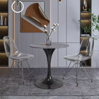 Table à manger ronde LeisureMod Verve 27 - Plateau en pierre frittée avec piédestal noir moderne, table d'appoint pour cuisine et maison