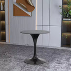 Table à manger ronde LeisureMod Verve 27 - Plateau en pierre frittée avec piédestal noir moderne, table d'appoint pour cuisine et maison