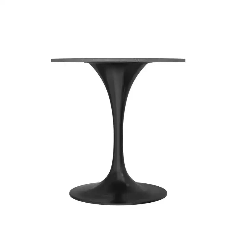 Table à manger ronde LeisureMod Verve 27 - Plateau en pierre frittée avec piédestal noir moderne, table d'appoint pour cuisine et maison
