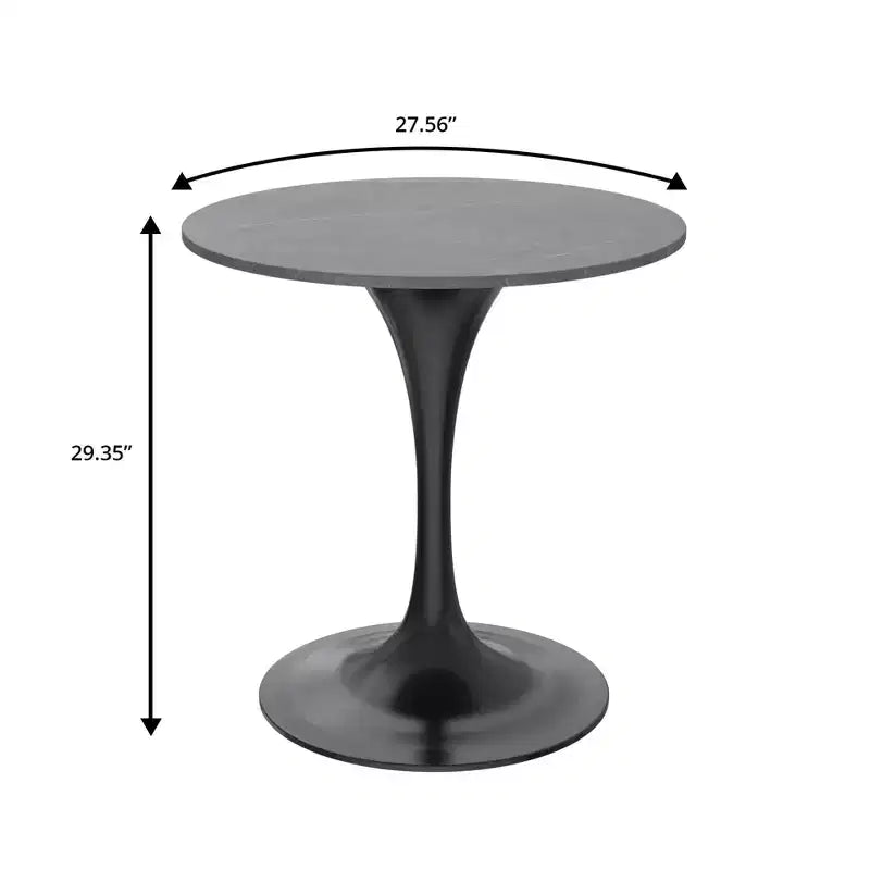 Table à manger ronde LeisureMod Verve 27 - Plateau en pierre frittée avec piédestal noir moderne, table d'appoint pour cuisine et maison