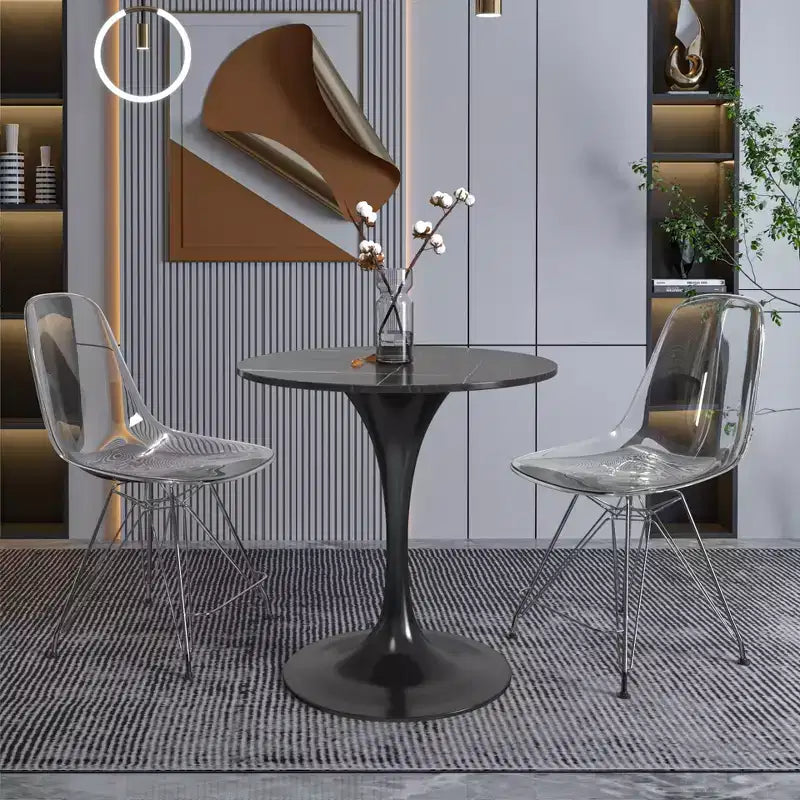 Table à manger ronde LeisureMod Verve 27 - Plateau en pierre frittée avec piédestal noir moderne, table d'appoint pour cuisine et maison