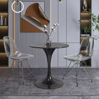 Table à manger ronde LeisureMod Verve 27 - Plateau en pierre frittée avec piédestal noir moderne, table d'appoint pour cuisine et maison