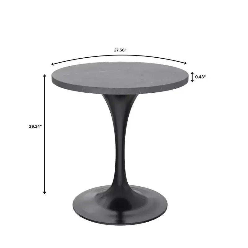 Table à manger ronde LeisureMod Verve 27 - Plateau en pierre frittée avec piédestal noir moderne, table d'appoint pour cuisine et maison