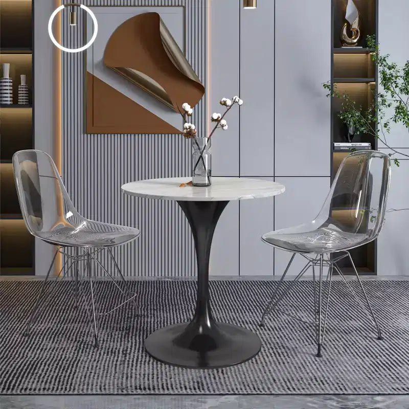 Table à manger ronde LeisureMod Verve 27 - Plateau en pierre frittée avec piédestal noir moderne, table d'appoint pour cuisine et maison