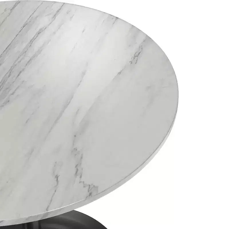 Table à manger ronde LeisureMod Verve 27 - Plateau en pierre frittée avec piédestal noir moderne, table d'appoint pour cuisine et maison