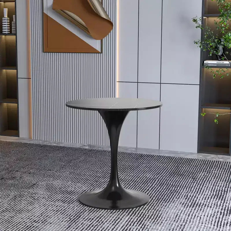 Table à manger ronde LeisureMod Verve 27 - Plateau en pierre frittée avec piédestal noir moderne, table d'appoint pour cuisine et maison