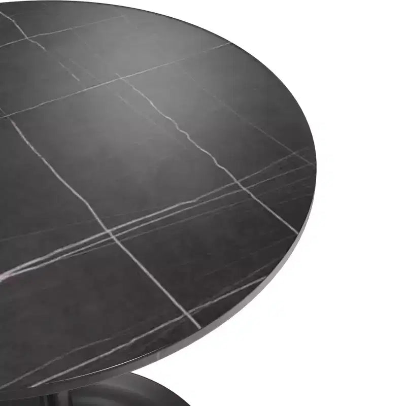 Table à manger ronde LeisureMod Verve 27 - Plateau en pierre frittée avec piédestal noir moderne, table d'appoint pour cuisine et maison