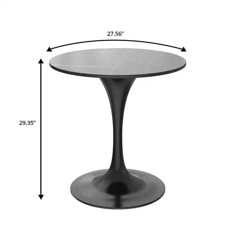 Table à manger ronde LeisureMod Verve 27 - Plateau en pierre frittée avec piédestal noir moderne, table d'appoint pour cuisine et maison