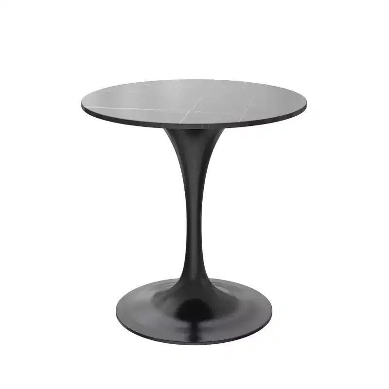 LeisureMod Verve 27 Round Dining Table - Sintered Stone Top with Modern Black Pedestal Base Accent Side Table for Kitchen and Home