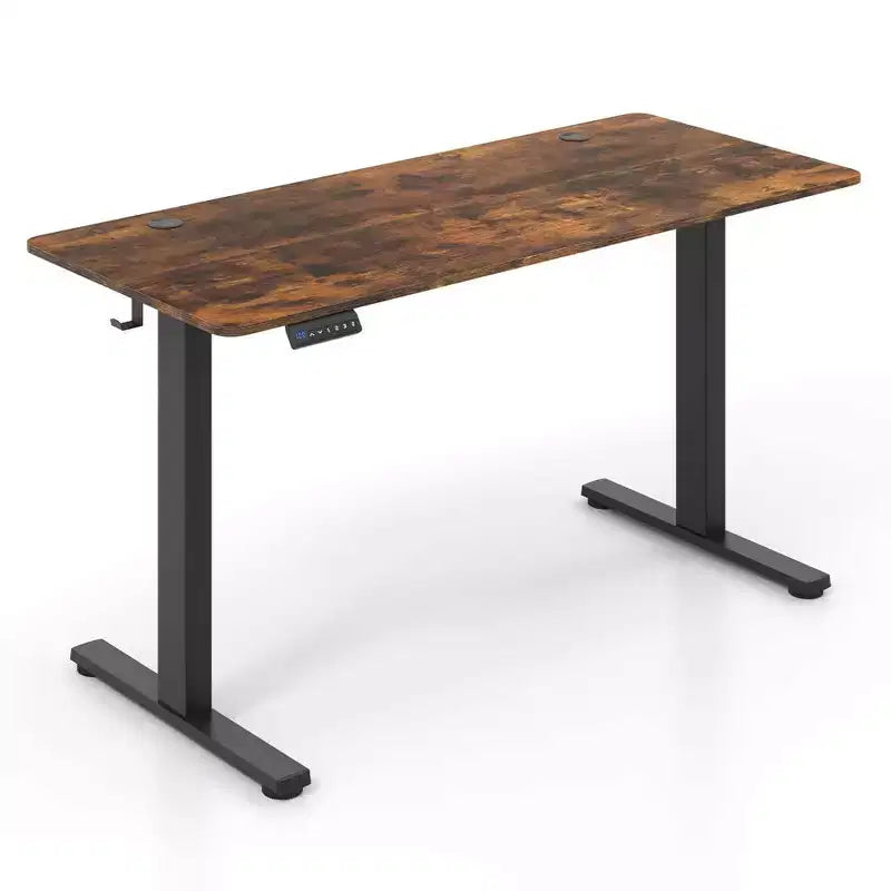 Bureau électrique debout Costway 55 x 24 avec 3 réglages de hauteur mémorisables et 2 crochets marron/naturel/blanc