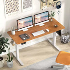Bureau électrique debout Costway 55 x 24 avec 3 réglages de hauteur mémorisables et 2 crochets marron/naturel/blanc