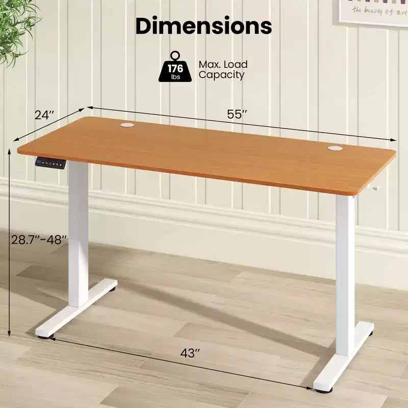 Bureau électrique debout Costway 55 x 24 avec 3 réglages de hauteur mémorisables et 2 crochets marron/naturel/blanc