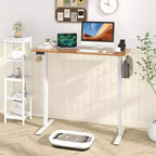 Bureau électrique debout Costway 55 x 24 avec 3 réglages de hauteur mémorisables et 2 crochets marron/naturel/blanc