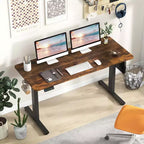 Bureau électrique debout Costway 55 x 24 avec 3 réglages de hauteur mémorisables et 2 crochets marron/naturel/blanc
