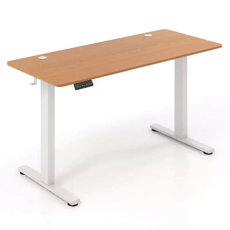 Bureau électrique debout Costway 55 x 24 avec 3 réglages de hauteur mémorisables et 2 crochets marron/naturel/blanc