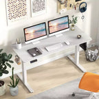Bureau électrique debout Costway 55 x 24 avec 3 réglages de hauteur mémorisables et 2 crochets marron/naturel/blanc