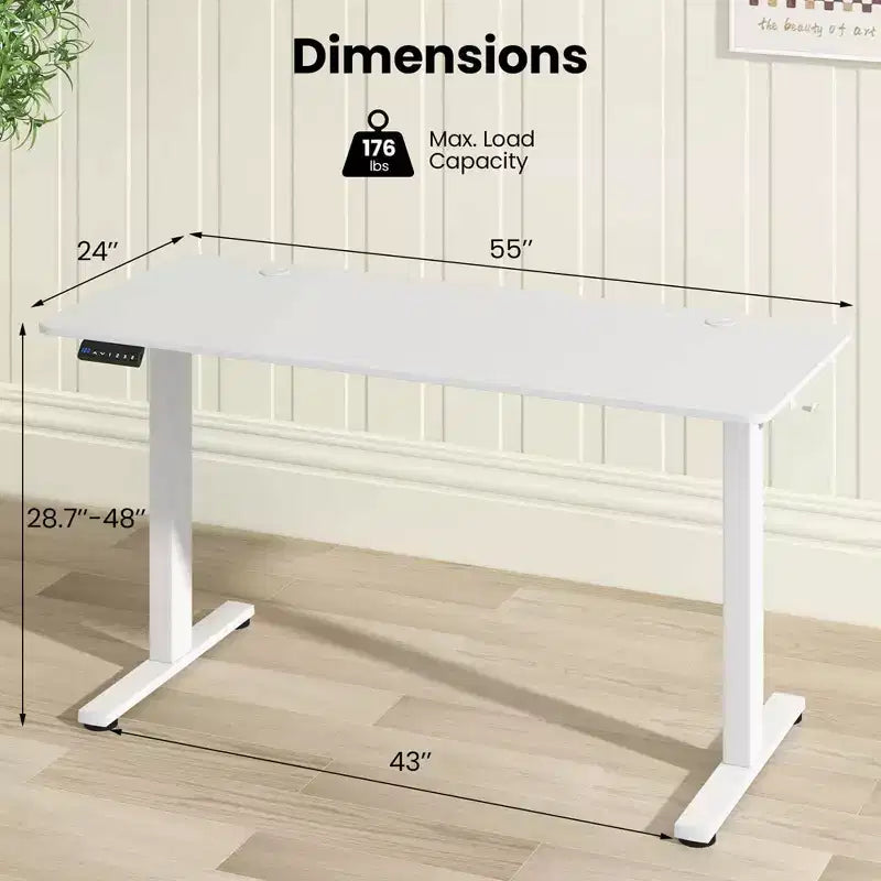 Bureau électrique debout Costway 55 x 24 avec 3 réglages de hauteur mémorisables et 2 crochets marron/naturel/blanc