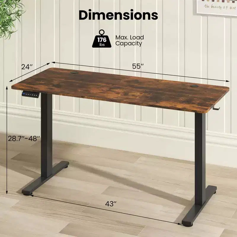 Bureau électrique debout Costway 55 x 24 avec 3 réglages de hauteur mémorisables et 2 crochets marron/naturel/blanc