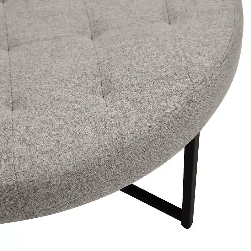 Pouf rond Merrick Lane de 34 pouces en coton et lin capitonné avec cadre en métal durable