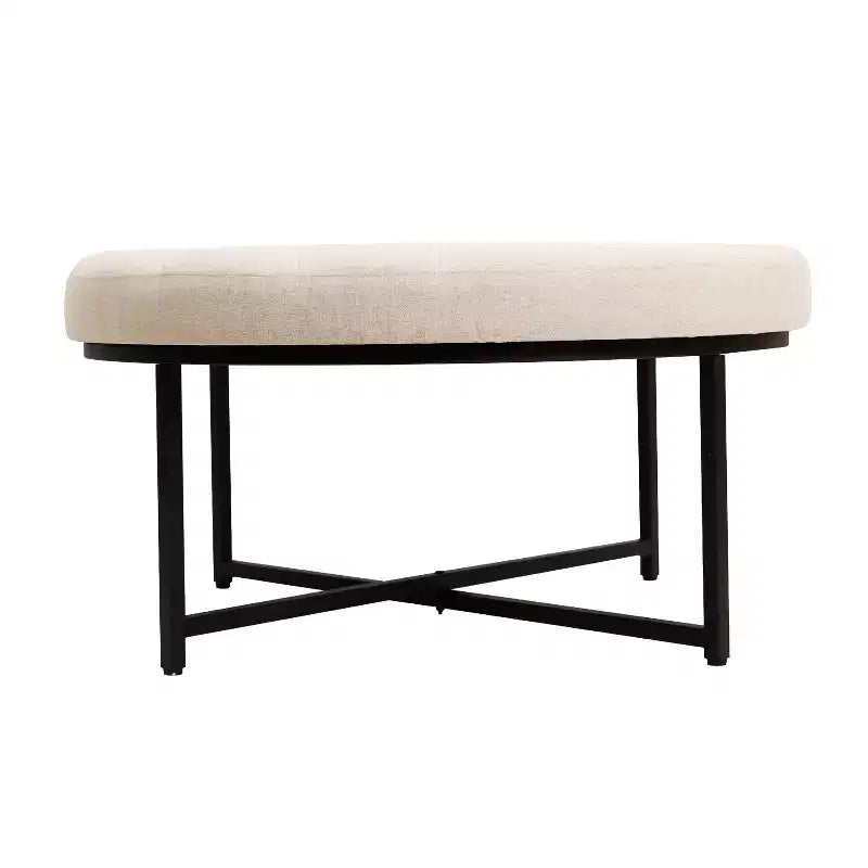 Pouf rond Merrick Lane de 34 pouces en coton et lin capitonné avec cadre en métal durable