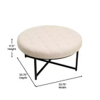 Pouf rond Merrick Lane de 34 pouces en coton et lin capitonné avec cadre en métal durable